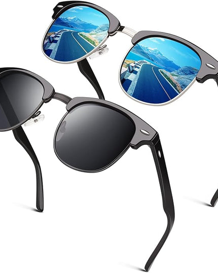 GQUEEN Classic Horn Rimmed Semi Rimless Polarized Sunglasses for Men Women GQO6