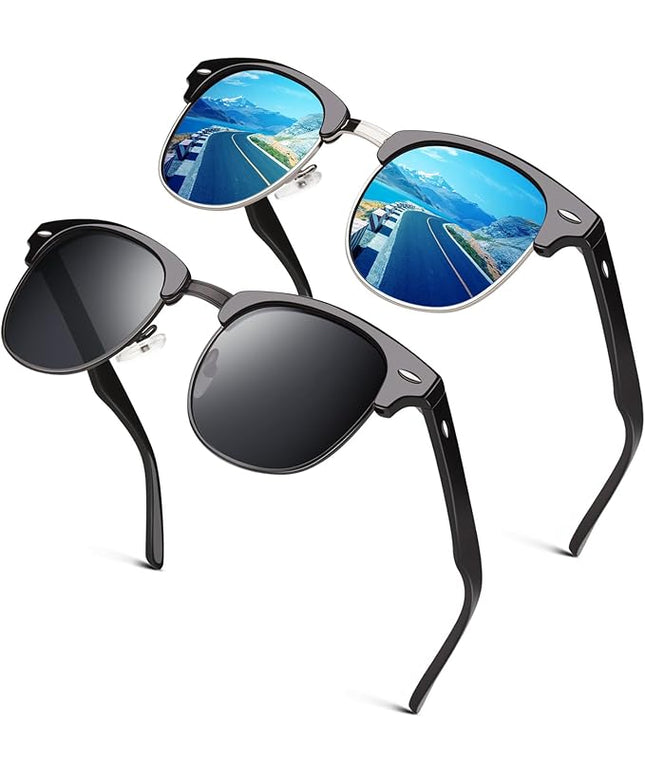 GQUEEN Classic Horn Rimmed Semi Rimless Polarized Sunglasses for Men Women GQO6