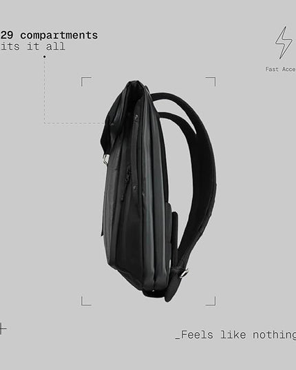 The Frenchie Co. - Work/Travel Speed Backpack - Expandable 23-30 L Laptop Pack - Anti-theft magnetic closure - Ballistic nylon body with full-grain Italian leather trim