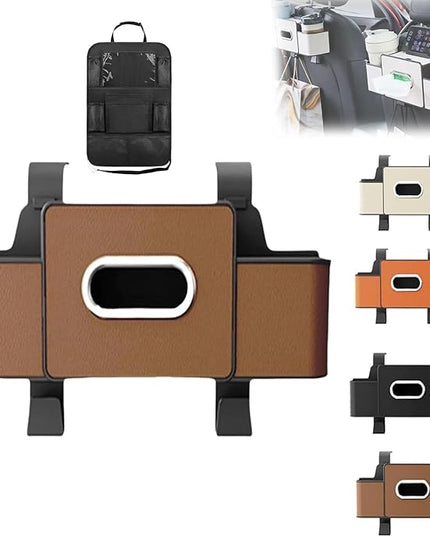 Car Organizers and Storage Box, Car Organizers and Storage Box Behind Set, 4 in 1 Multifunctional Cars Organizer and Storage Back Seat for Hold Phone, Drinks, Handbag, Universal Fit (Brown*1)