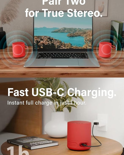 Portable Mini2 Bluetooth Speaker, Wireless Portable Speaker with Deep Bass, IPX7 Waterproof, TWS Stereo Pairing, Built-in Mic, Small Speaker for Shower, Outdoor, Travel, Red