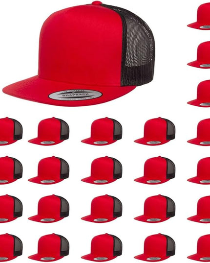 Yupoong 5-Panel YP Classic Trucker Cap | High Profile Flat Visor Snapback | OSFM | Bulk Packs Available