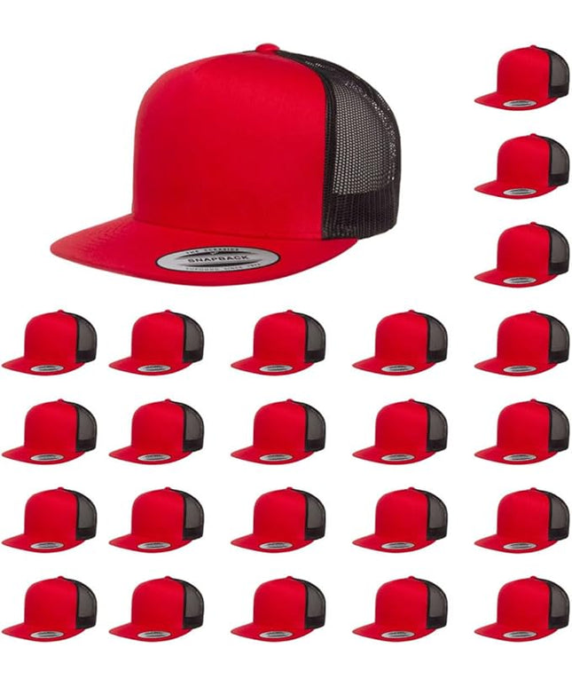 Yupoong 5-Panel YP Classic Trucker Cap | High Profile Flat Visor Snapback | OSFM | Bulk Packs Available