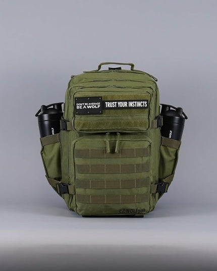 WOLFpak 35L Athletic Gym Backpack - Durable 1000D Waterproof Oxford Material with MOLLE Webbing, Laptop Pocket & Dual Cup Holders, Durable Fitness/Travel/Military Daypack (OD Green)
