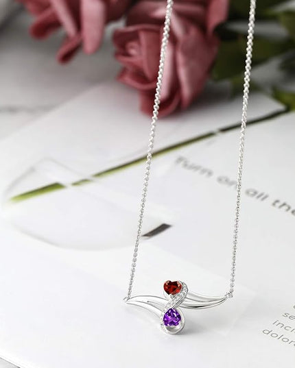 Gem Stone King 925 Sterling Silver Customized and Personalized Engraved Gemstone Birthstone 2 Heart Shape Pendant Necklace Promise Love Jewelry For Women with 18 Inch Silver Chain