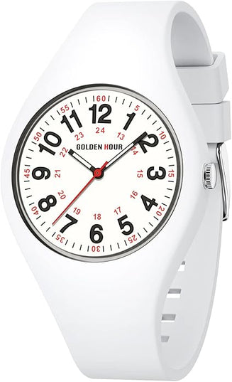 GOLDEN HOUR Waterproof Sports Analog Unisex Watches for Nurse Medical Professionals, Students - Military Time Glowing Easy to Read Dial, Jelly Silicone Strap