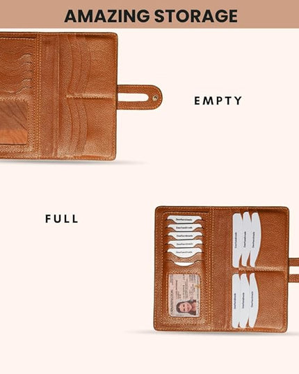 DEERHANDMADE womens wallet (Holds 15-18 Cards, 4 Flat Pockets, 1 ID Windows) Genuine Leather clutch purses for women | Slim long wallets for women | rfid blocking wallet (brown wallets)