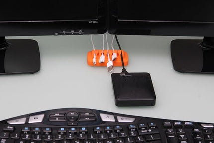 Heaviest Cable Organizer on The Market! Compact and Weighted Desktop Cord Holder and Cable Organizer, Eco-Friendly Silicone, No Bad Smell, Bundled with 4 Reusable Cable Ties! (Orange)