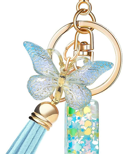 Fashion Alphabet Initial Letter Keychain Tassel Butterfly Pendant Key Ring for Purse Handbags Women Girl