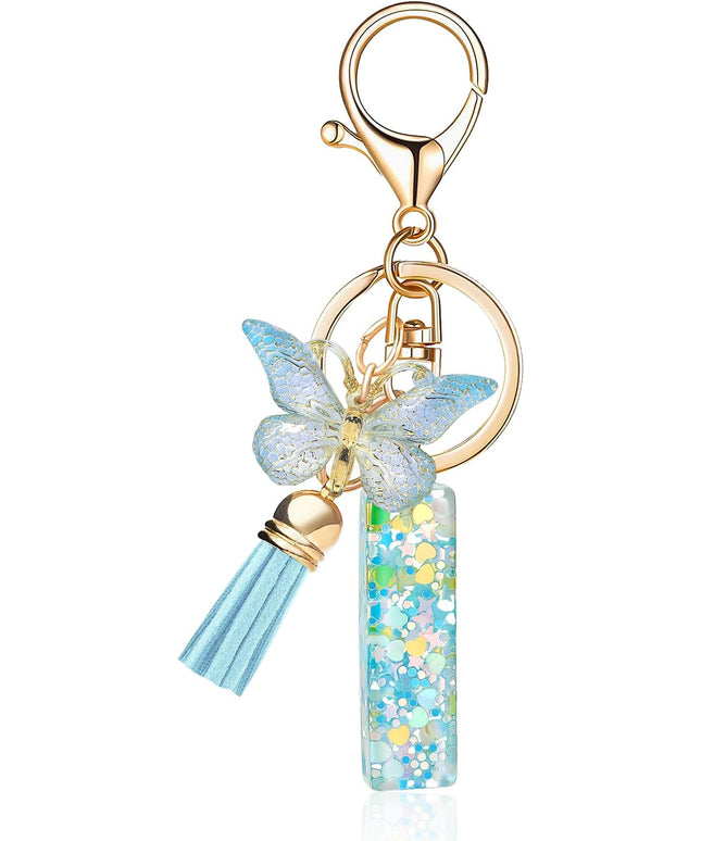 Fashion Alphabet Initial Letter Keychain Tassel Butterfly Pendant Key Ring for Purse Handbags Women Girl
