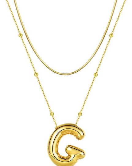 LUCA SMITH Initial Necklaces for Women, Dainty Balloon Bubble Letter, Name Letter Alphabet Pendant Layered Choker Chain Jewelry Gift