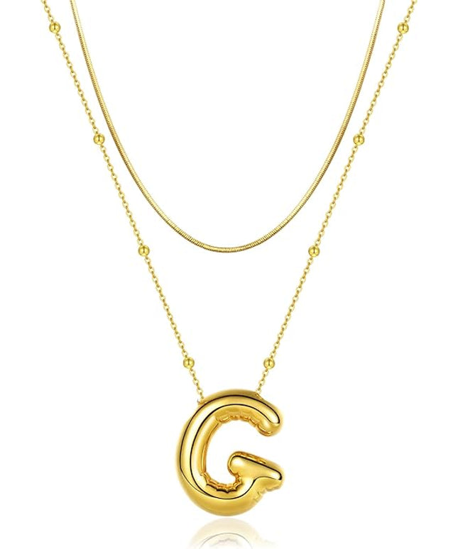 LUCA SMITH Initial Necklaces for Women, Dainty Balloon Bubble Letter, Name Letter Alphabet Pendant Layered Choker Chain Jewelry Gift