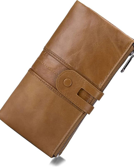 myfriday Women's RFID Blocking Genuine Leather Wallet, Bifold Long Clutch Wallet Money Clips Ladies Card Holder Purse