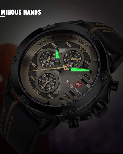 NAVIFORCE Sport Military Watches for Men Waterproof Watch Analog Quartz Leather Band Date Calendar Clock Wristwatch