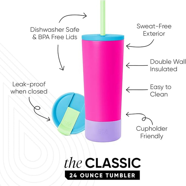 Simple Modern Insulated Tumbler with Lid, Straw, & Boot | Iced Coffee Cup Reusable Stainless Steel Water Bottle Travel Mug | Gifts for Women Men Her Him | Classic Collection | 24oz | 80s Mix