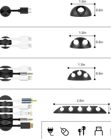 Cable Management Organizer Kit 2 Cable Sleeve Split with 41Self Adhesive Cable Clips Holder, 10pcs and 2 Roll Self Adhesive tie and 100 Fastening Cable Ties for TV Office Home Electronics etc