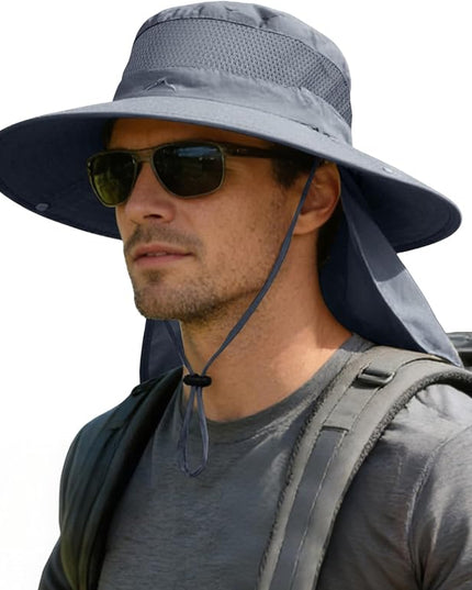 ZOORON Sun Hats for Men Women Fishing Hat with Neck Flap,UPF 50+ Sun Hat Waterproof Wide Brim Bucket Hats for Safari Hiking
