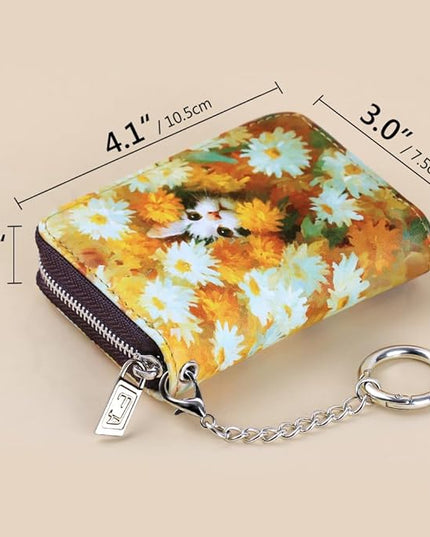 FurArt Zipper Wallet Women, RFID Blocking Credit Card Wallet, Business Card Holder, Compact Size KeyChain Wallet