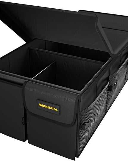 MIKKUPPA Car Trunk Organizer - 95L Collapsible Trunk Organizer with Lid, Sturdy Car Storage for SUV Auto Truck Van with Adjustable Straps and Non Slip Bottom (Black, X-Large)