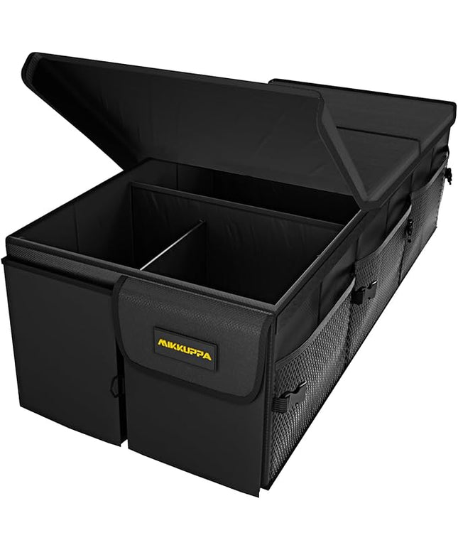 MIKKUPPA Car Trunk Organizer - 95L Collapsible Trunk Organizer with Lid, Sturdy Car Storage for SUV Auto Truck Van with Adjustable Straps and Non Slip Bottom (Black, X-Large)