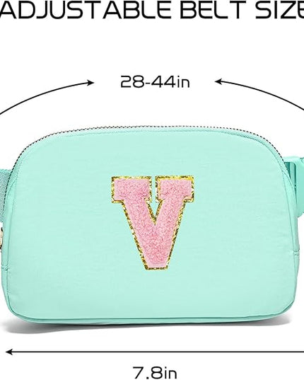 Gitus Belt Bag Fanny Pack Crossbody Bags with Initial Letter Patch Cute Stuff Birthday Gifts for Teenager Girls Trendy Preppy Stuff for Teen Girls Cool Stuff for Teens (Mint Green-V)