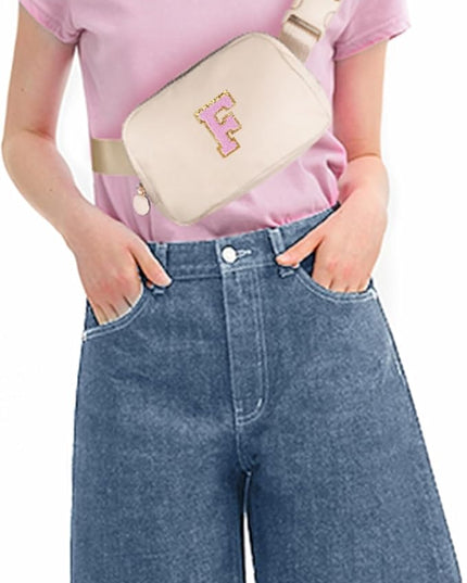 Uygafly Personalized Belt Bag for Women Girls - Fashion Mini Waist Packs with Adjustable Strap - Trendy Travel Fanny Pack Crossbody Bags with Initial Letter - Teen Gifts | Cream,F