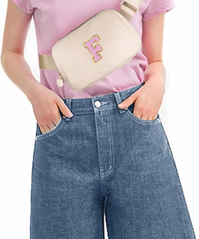 Uygafly Personalized Belt Bag for Women Girls - Fashion Mini Waist Packs with Adjustable Strap - Trendy Travel Fanny Pack Crossbody Bags with Initial Letter - Teen Gifts | Cream,F