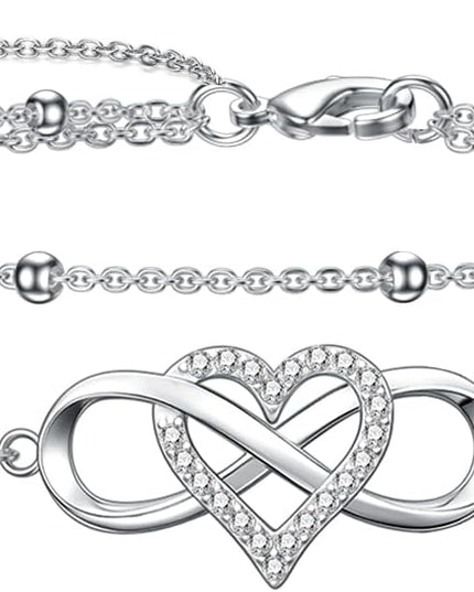 Dorunmo 925 Sterling Silver Infinity Heart Cross Circle Evil Eye Anklet Bracelets for Women Mother's Day Jewelry for Wife Girlfriend Mom Her