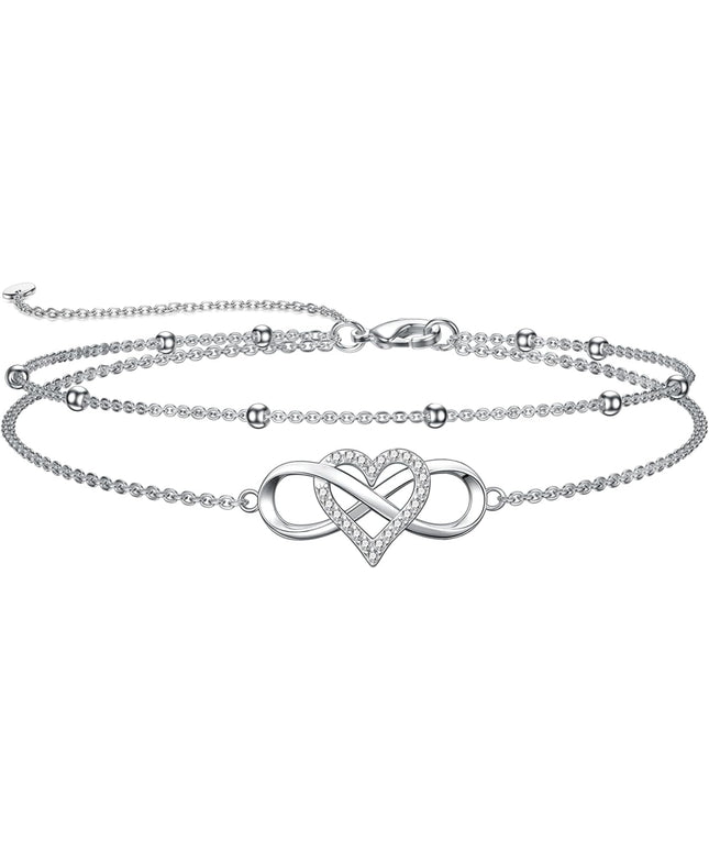 Dorunmo 925 Sterling Silver Infinity Heart Cross Circle Evil Eye Anklet Bracelets for Women Mother's Day Jewelry for Wife Girlfriend Mom Her