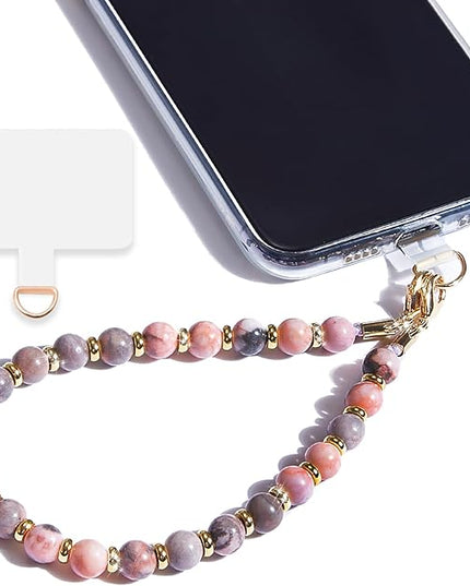 Marble Beaded Phone Wrist Strap,Detachable Phone Bracelet Strap with Tether Tab,Hands-Free Wristlet Strap (Pink Zebra)