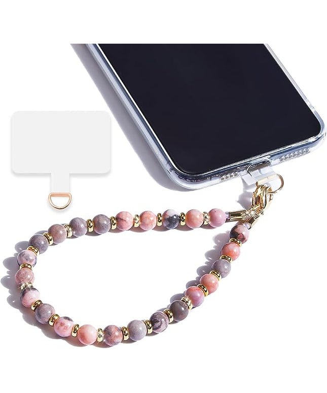 Marble Beaded Phone Wrist Strap,Detachable Phone Bracelet Strap with Tether Tab,Hands-Free Wristlet Strap (Pink Zebra)
