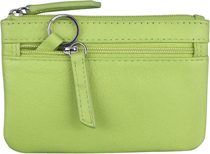 ili New York Mini Leather Coin Purse, Compact Design with Key Ring and RFID Protection for Women and Men in Vibrant Colors, Pear