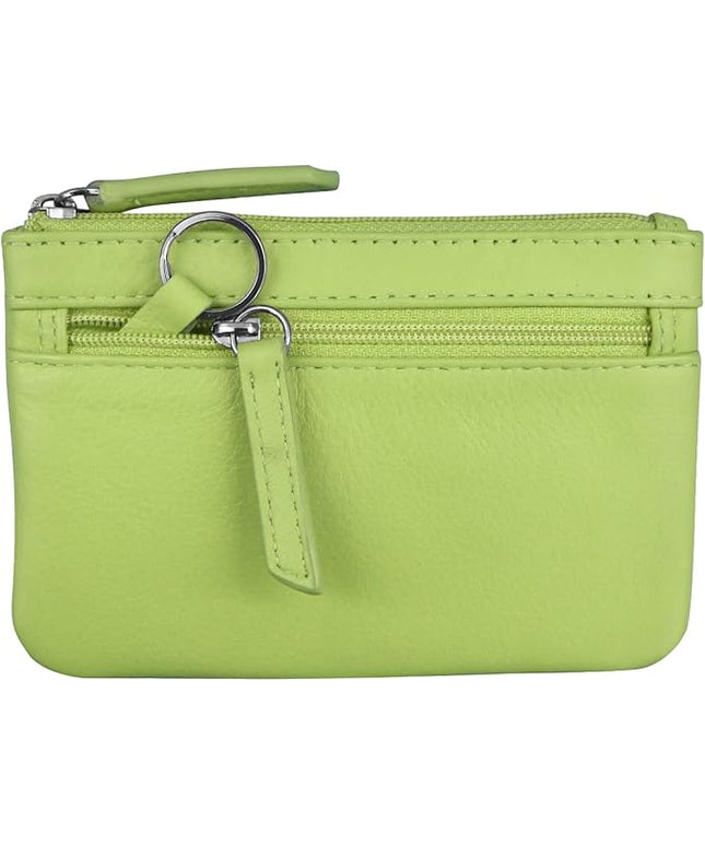 ili New York Mini Leather Coin Purse, Compact Design with Key Ring and RFID Protection for Women and Men in Vibrant Colors, Pear
