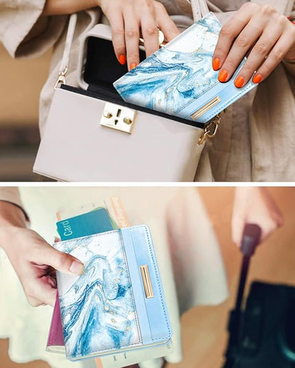 Passport Holder Cover Travel RFID Blocking Passport Cover Rose Gold Cute Flowers Passport Wallet with Elastic Band for Women