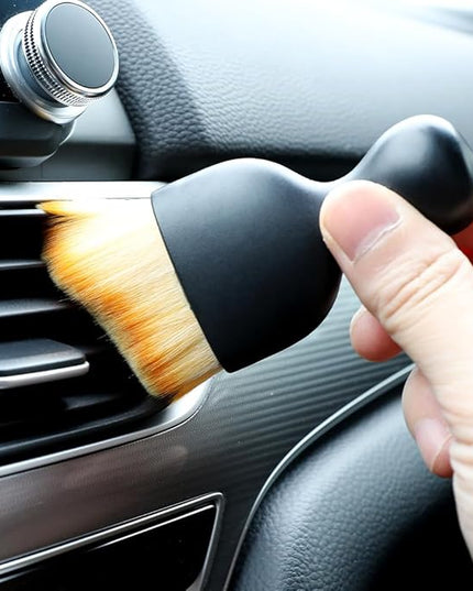 Car Detailing Brush, Soft Bristle Cleaning Brush, Scratch-Free Auto Duster Tool for Dashboard, Air Vents, Leather & Interior Cleaning (Black&Brown with Cap)