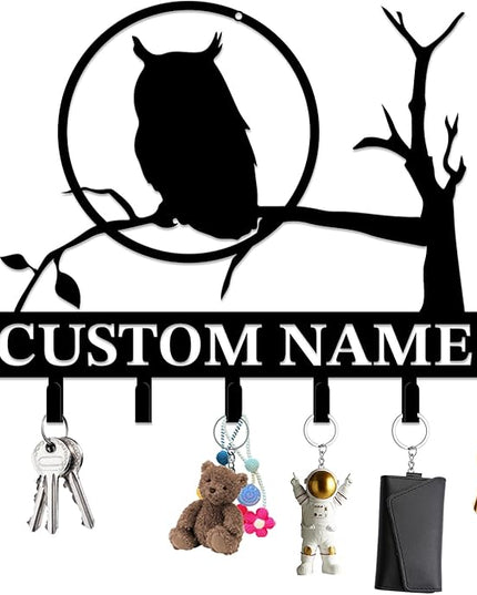 Personalized Custom Name Birds of Trees Wall Key Hooks,Metal Birds of Trees Art Clothes Hooks,Metal Birds of Trees Wall Home Storage Decorative,For Front Door, Hallway, Kitchen, Bedroom (Style J)