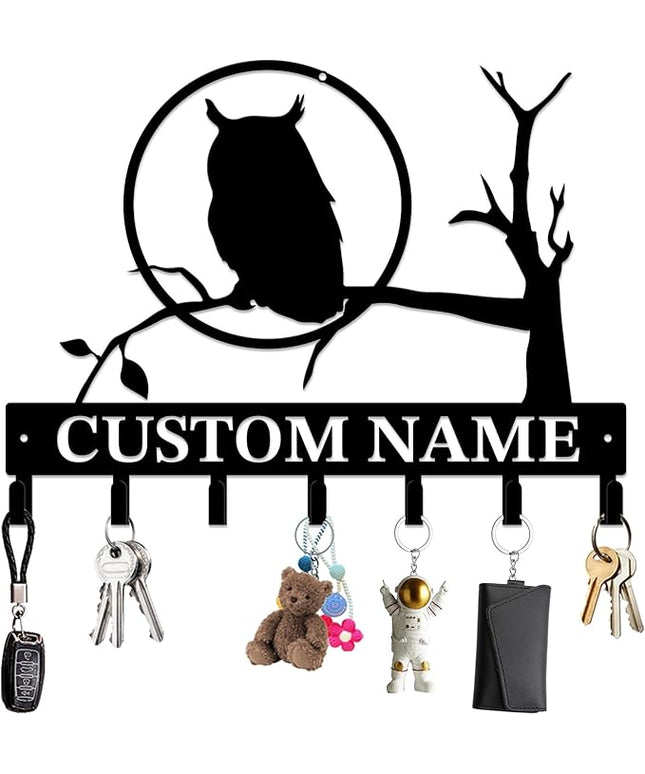 Personalized Custom Name Birds of Trees Wall Key Hooks,Metal Birds of Trees Art Clothes Hooks,Metal Birds of Trees Wall Home Storage Decorative,For Front Door, Hallway, Kitchen, Bedroom (Style J)