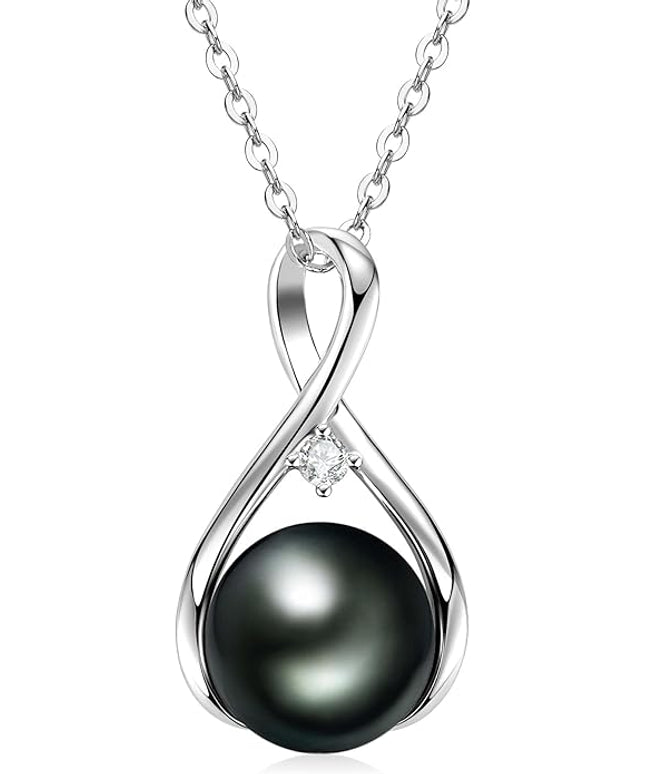 Tahitian Black Pearl Necklaces for Women, Sterling Silver Single Pearl Pendant Necklace Birthday Anniversary Jewelry Gifts for Wife Mom