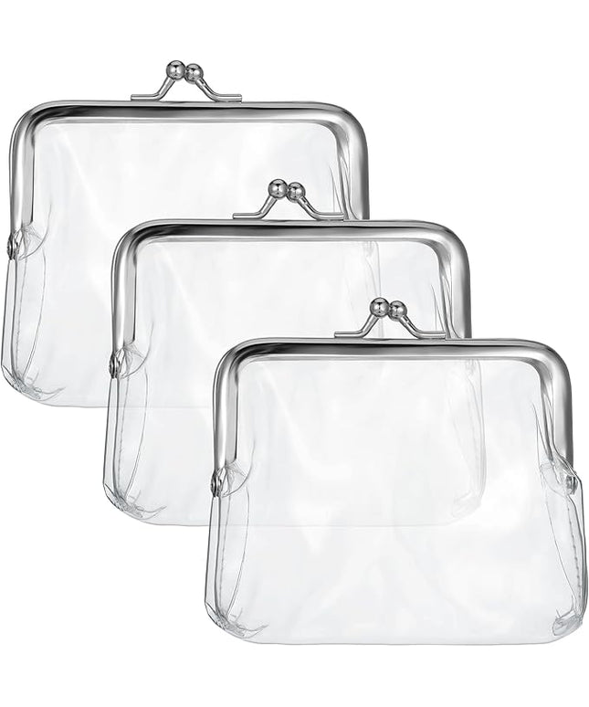 Xindojuz 3 Pcs Clear Coin Purse, Small Transparent Wallets for Women Metal Kiss Lock Change Pouch Jelly Wallets Clear Portable Coins Bags Change Purse, Plastic Waterproof Pvc Transparent Coin Wallet