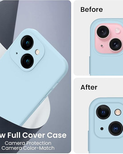 FireNova Designed for iPhone 15 Case, Silicone Upgraded [Camera Protection] Phone Case with [2 Screen Protectors], Soft Anti-Scratch Microfiber Lining Inside, 6.1 inch, Sky Blue