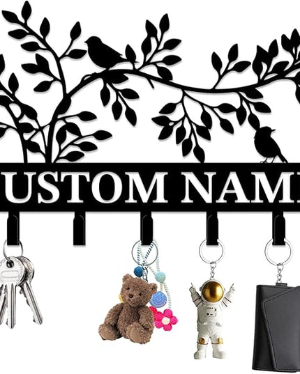 Personalized Custom Name Birds of Trees Wall Key Hooks,Metal Birds of Trees Art Clothes Hooks,Metal Birds of Trees Wall Home Storage Decorative,For Front Door, Hallway, Kitchen, Bedroom(Style A)