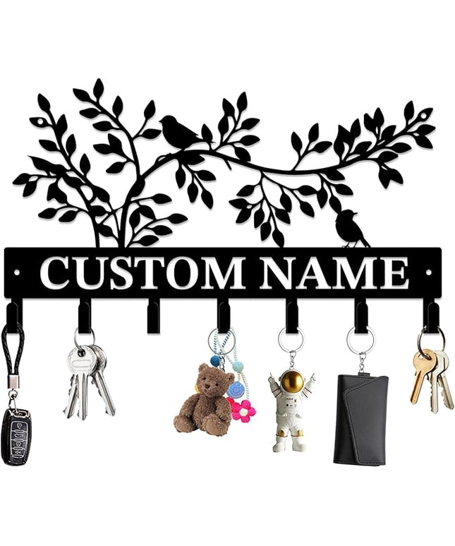 Personalized Custom Name Birds of Trees Wall Key Hooks,Metal Birds of Trees Art Clothes Hooks,Metal Birds of Trees Wall Home Storage Decorative,For Front Door, Hallway, Kitchen, Bedroom(Style A)