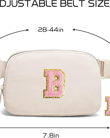 Gitus Belt Bag Fanny Pack Crossbody Bags with Initial Letter Patch Cute Stuff Birthday Gifts for Teenager Girls Trendy Preppy Stuff for Teen Girls(Beige-B)