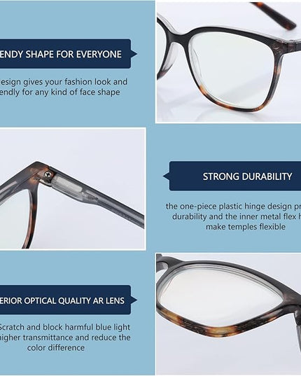 BLUEMOKY Blue Light Reading Glasses for Women 3 Pack Fashion Cat Eye Computer Glasses Bluelight Blocking Reader