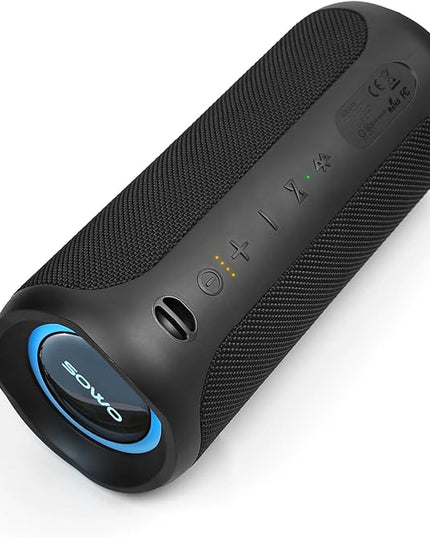 Wireless Waterproof Bluetooth Speaker - Portable Speaker Loud with Built-in Subwoofer and Tweeter, Extra Bass, Stereo Sound, IP67, Colorful Lights for Party, Outdoor, Camping - Black
