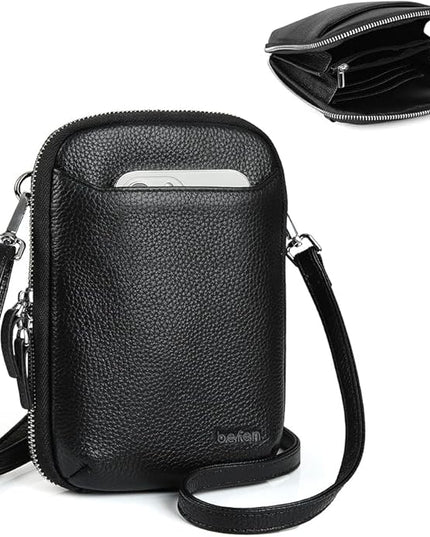 befen Genuine Leather Crossbody Cell Phone Purse for Women, Small Zip Around RFID Blocking Crossbody Wallet Bags