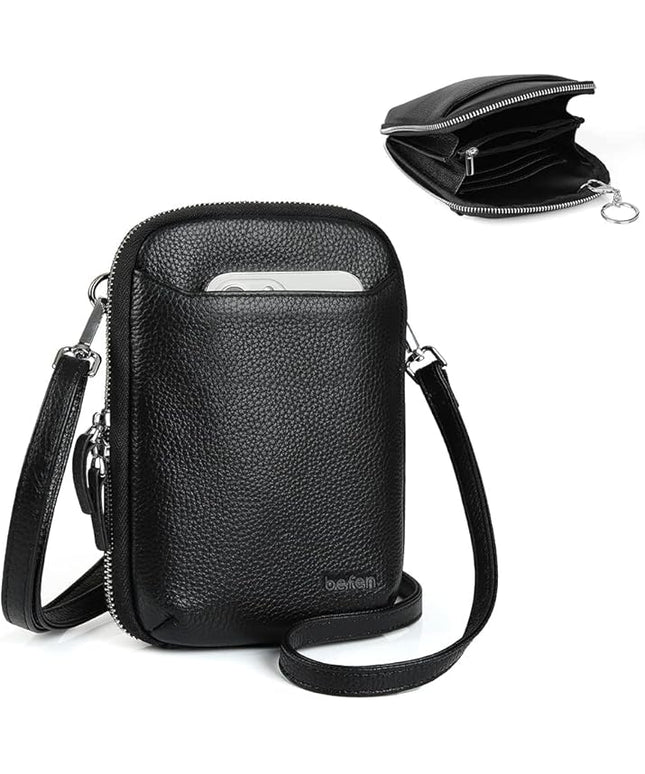 befen Genuine Leather Crossbody Cell Phone Purse for Women, Small Zip Around RFID Blocking Crossbody Wallet Bags