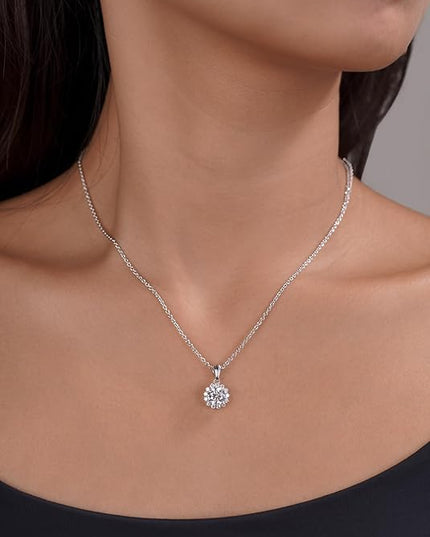 IMOLOVE Moissanite Solitaire Pendant Necklaces for Women Sterling Silver with 18K White Gold Plated 1-3 Carat D Color VVS1 Clarity Mossanite Jewelry for Women