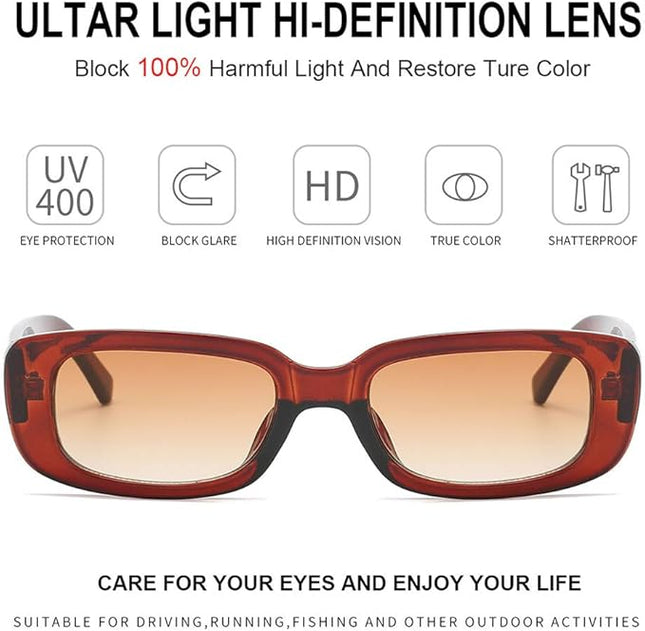 Dollger Rectangle Sunglasses for Women Men Trendy Retro Fashion Sunglasses UV 400 Protection Square Fram