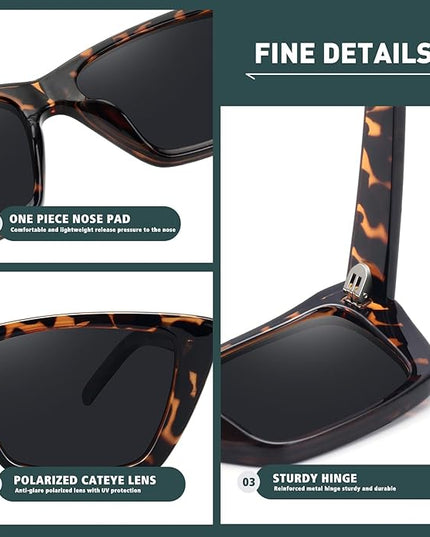 WOWSUN Narrow Small Vintage Polarized Cat Eye Sunglasses for Women